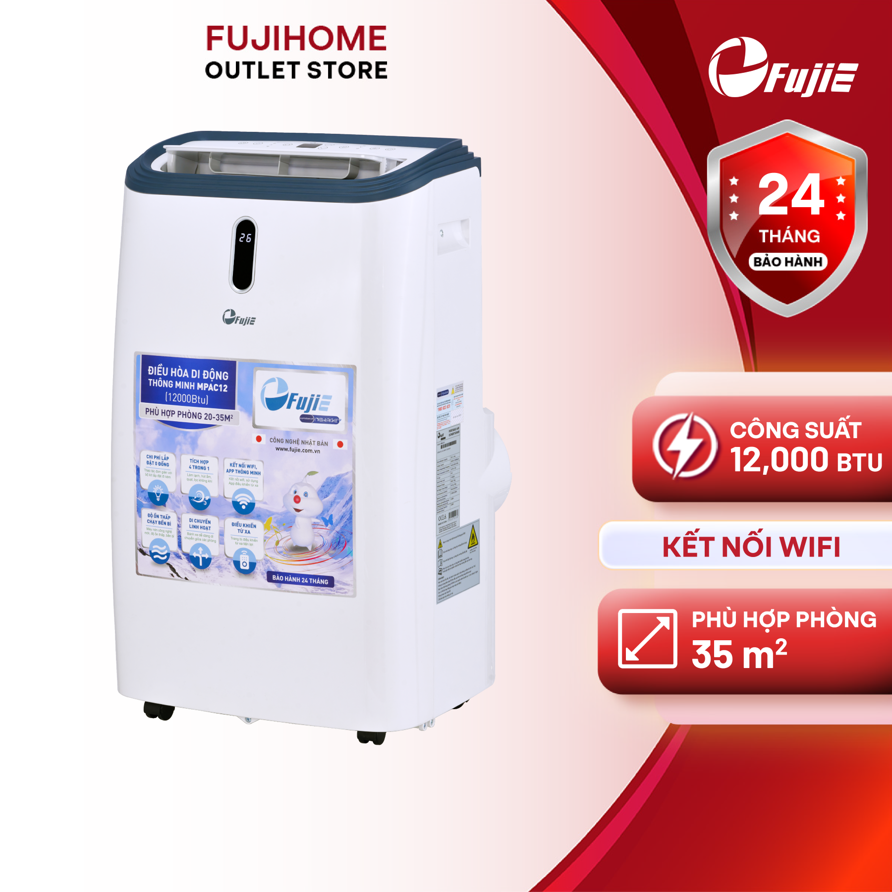 Máy lạnh di động nhập khẩu fujie công suất làm lạnh 7000 - 14000btu, hút ẩm 30l/ngày, công nghệ nhật bản, bảo hành điện tử toàn quốc 24 tháng