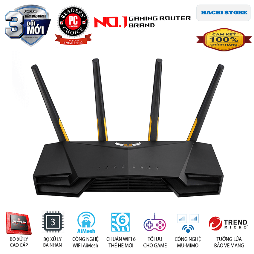 Bộ phát wifi 6 gaming asus ax3000 băng tần kép tuf-ax3000 - hàng chính hãng