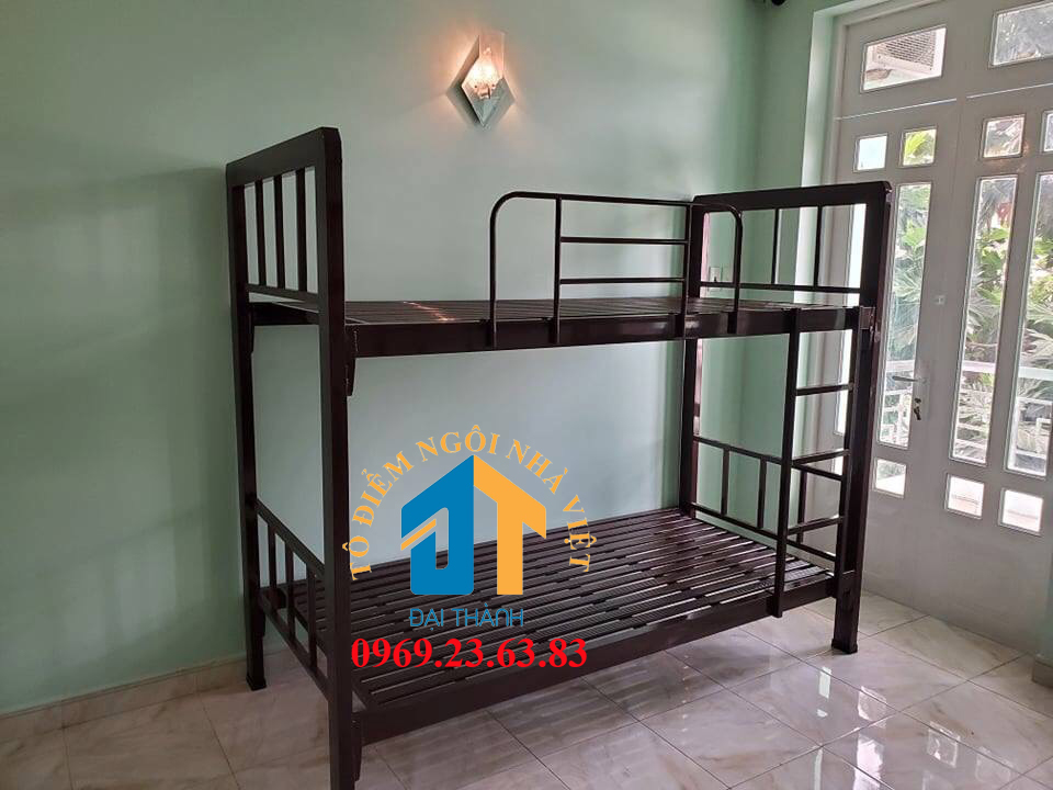 Giường  sắt hai tầng hộp màu nâu socola kích thước 1mx2m