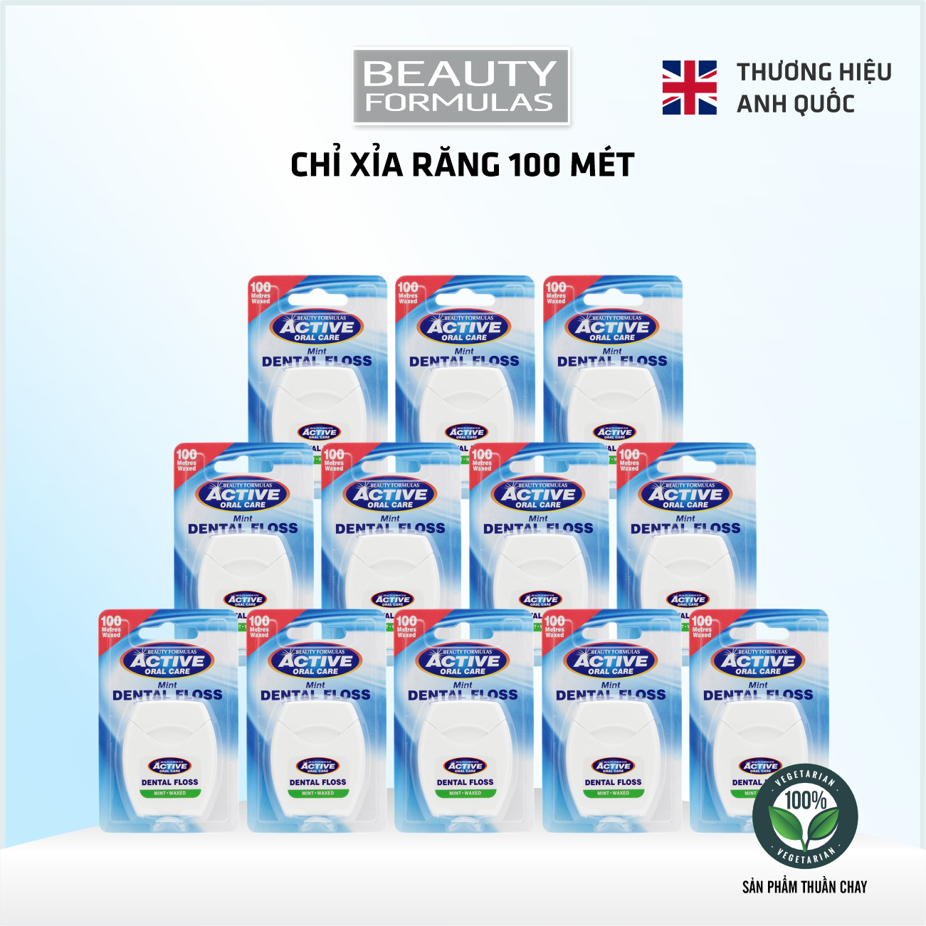 [Box of 12] British Dental Floss Beauty Formulas 100 Meters Mint Flavor Convenient Sterilization
