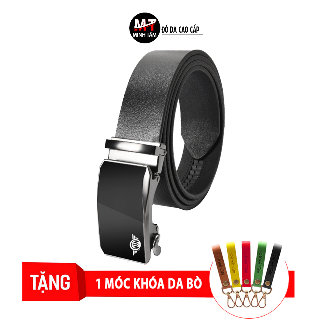 [HCM]Thắt lưng nam Minh Tâm da bò  khóa kim loại mặt khóa bóng kiếng MT1238H  tặng 1 móc khóa da bò