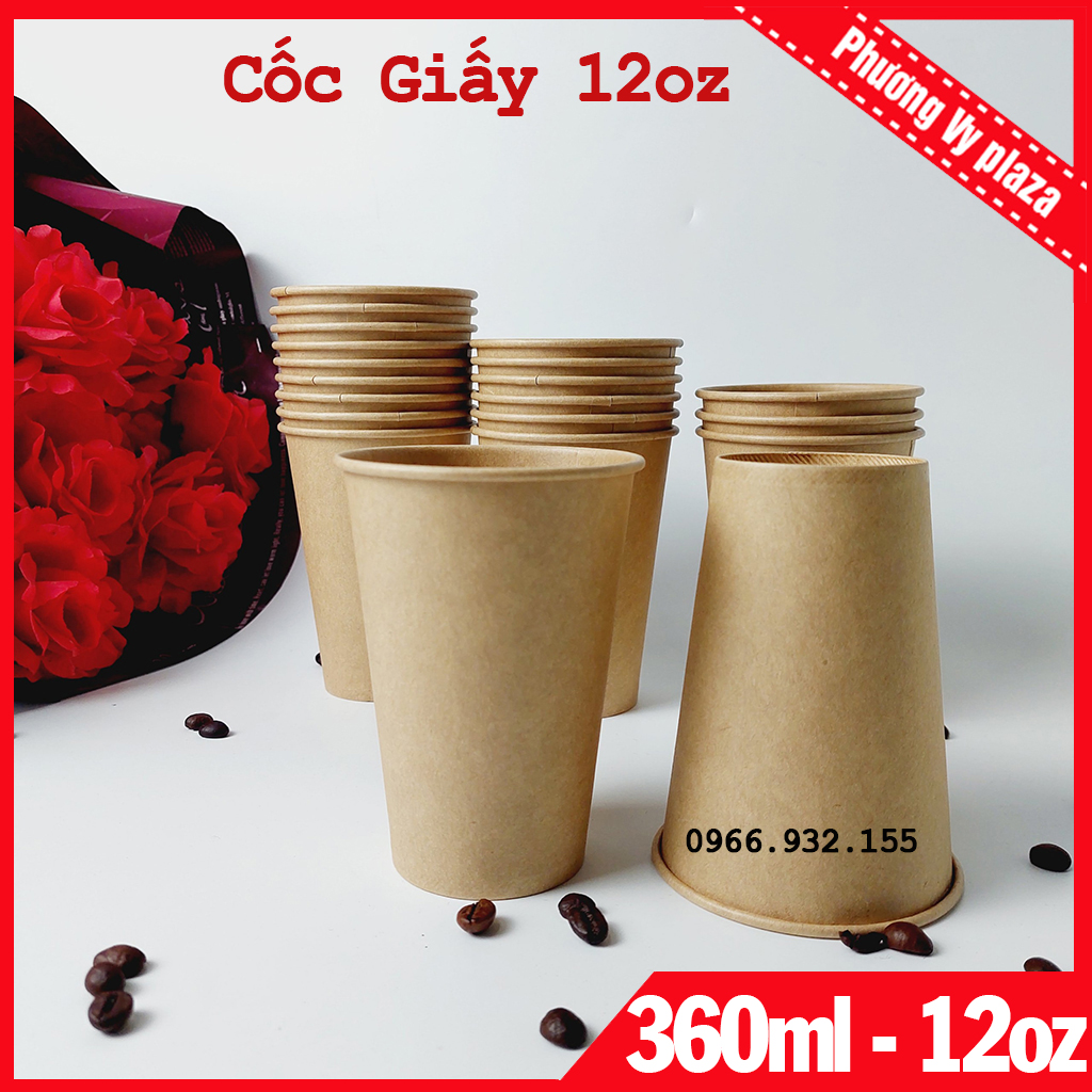 Set 50 cốc giấy nâu 360ml - 12oz ly giấy siêu đẹp nhập khẩu hàn quốc