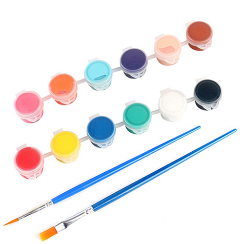 [Quà Tặng] Bộ 12 Màu Vẽ Acrylic 3ml Kèm 2 Cọ Vẽ Giúp bé tô vẽ đồ chơi gỗ - tô tượng - vẽ 3D