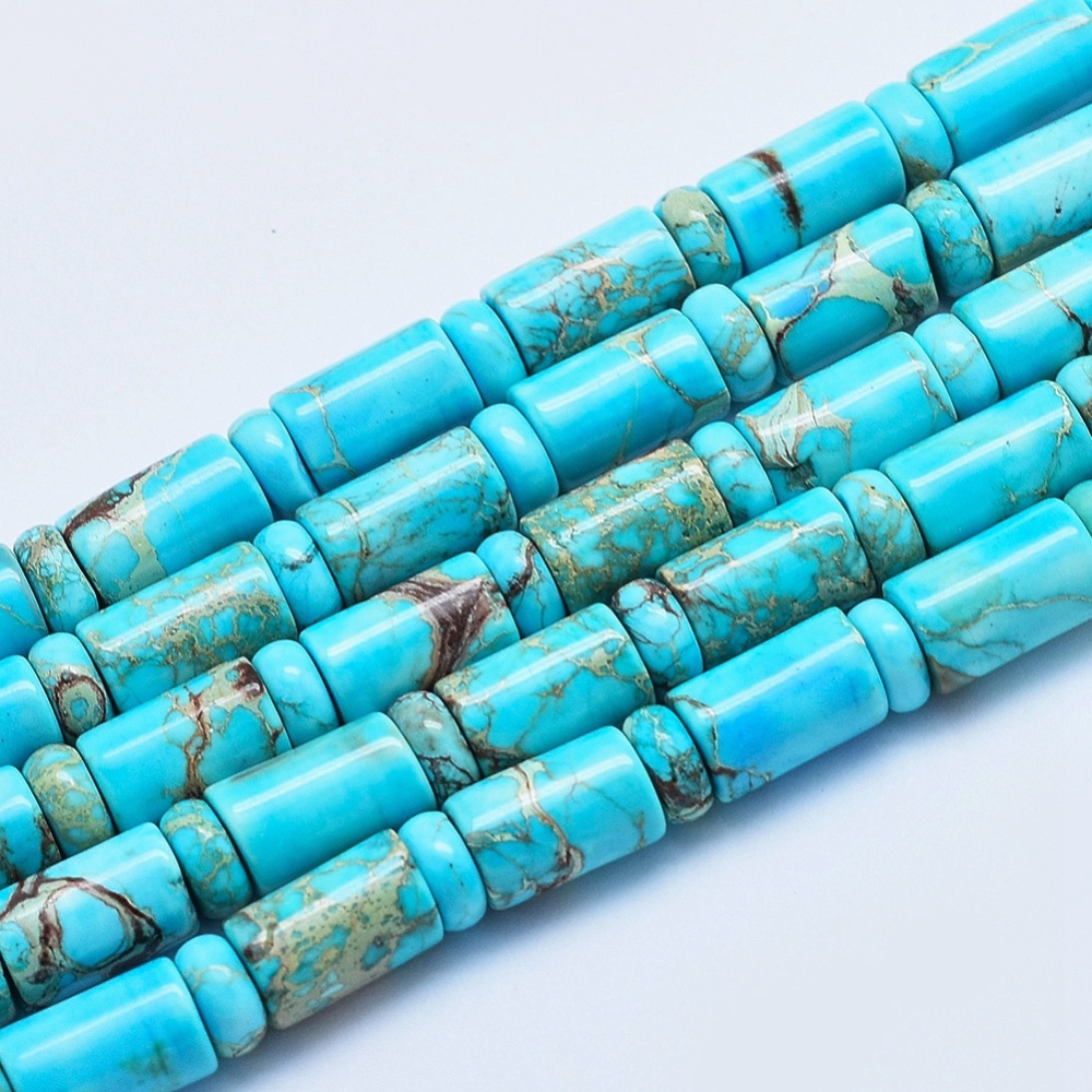 3Strand Natural Imperial Jasper Beads Strands Dyed Column and Flat Round