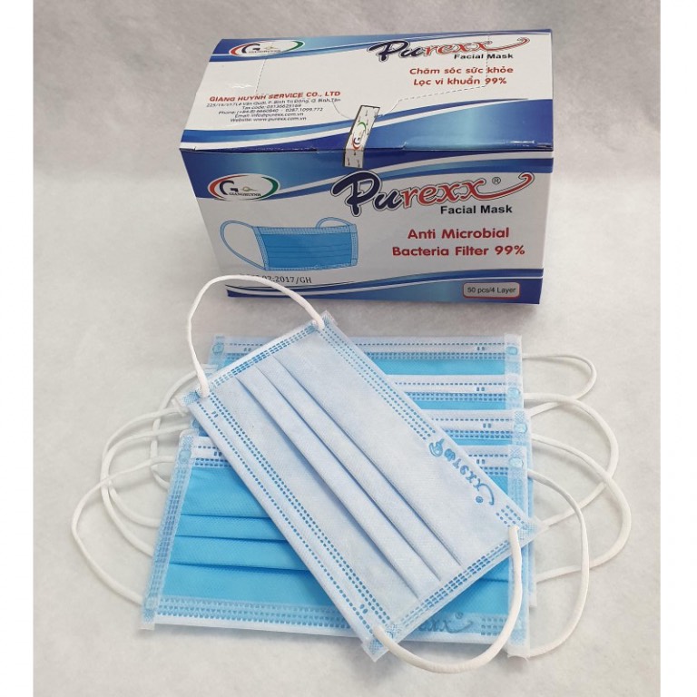 Che mặt kháng khuẩn 4 lớp Pu-rex xanh