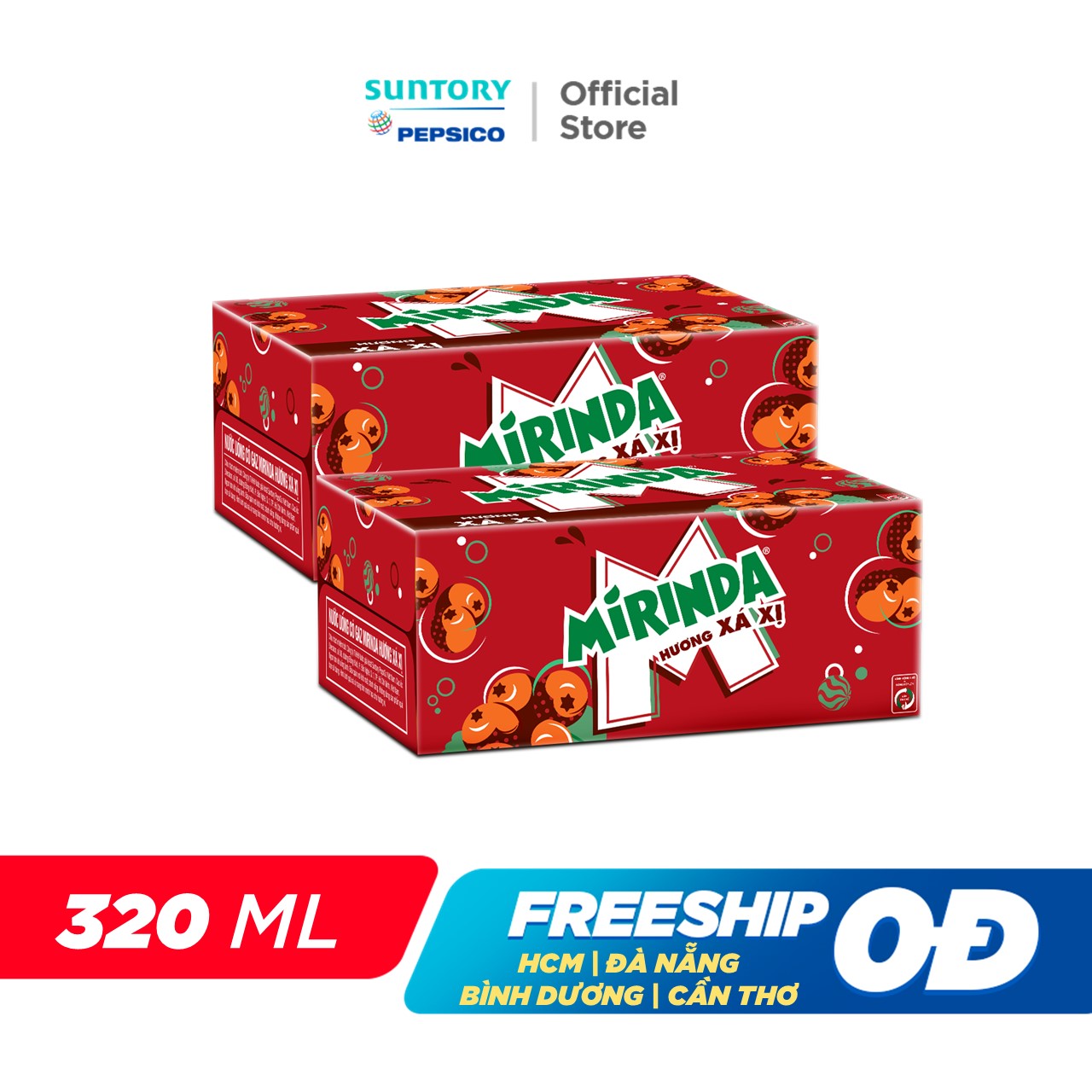 [SALE 15.6] Combo 2 Thùng 24 Lon Nước Ngọt Giải Khát Có Gaz Mirinda Xá Xị (320ml/lon)
