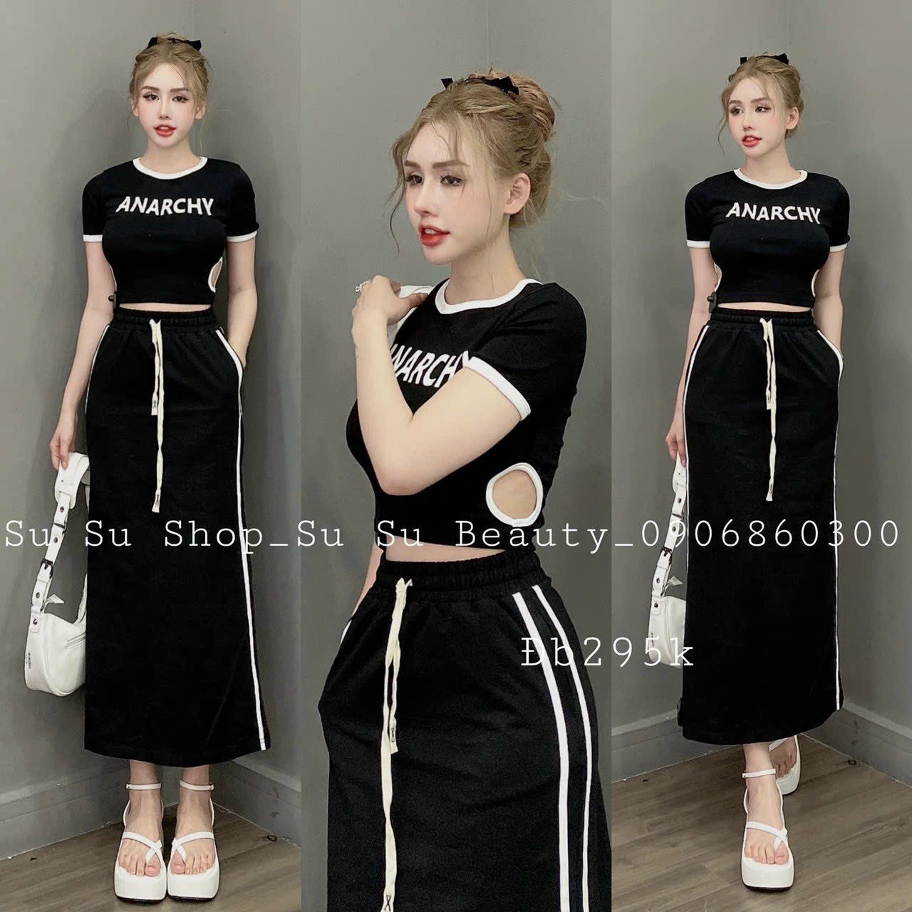 HOÀN TIỀN 15% - Set Bộ Nữ Áo Croptop Phối Viền Khoét Eo Thiết Kế Độc Đáo Kết Hợp Cùng Chân Váy Dài Cực Tôn Dáng Cá Tính
