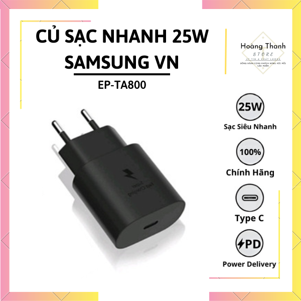 Củ sạc samsung 25w chính hãng, cổng type c, zin, hỗ trợ sạc nhanh - bảo hành 12 tháng.