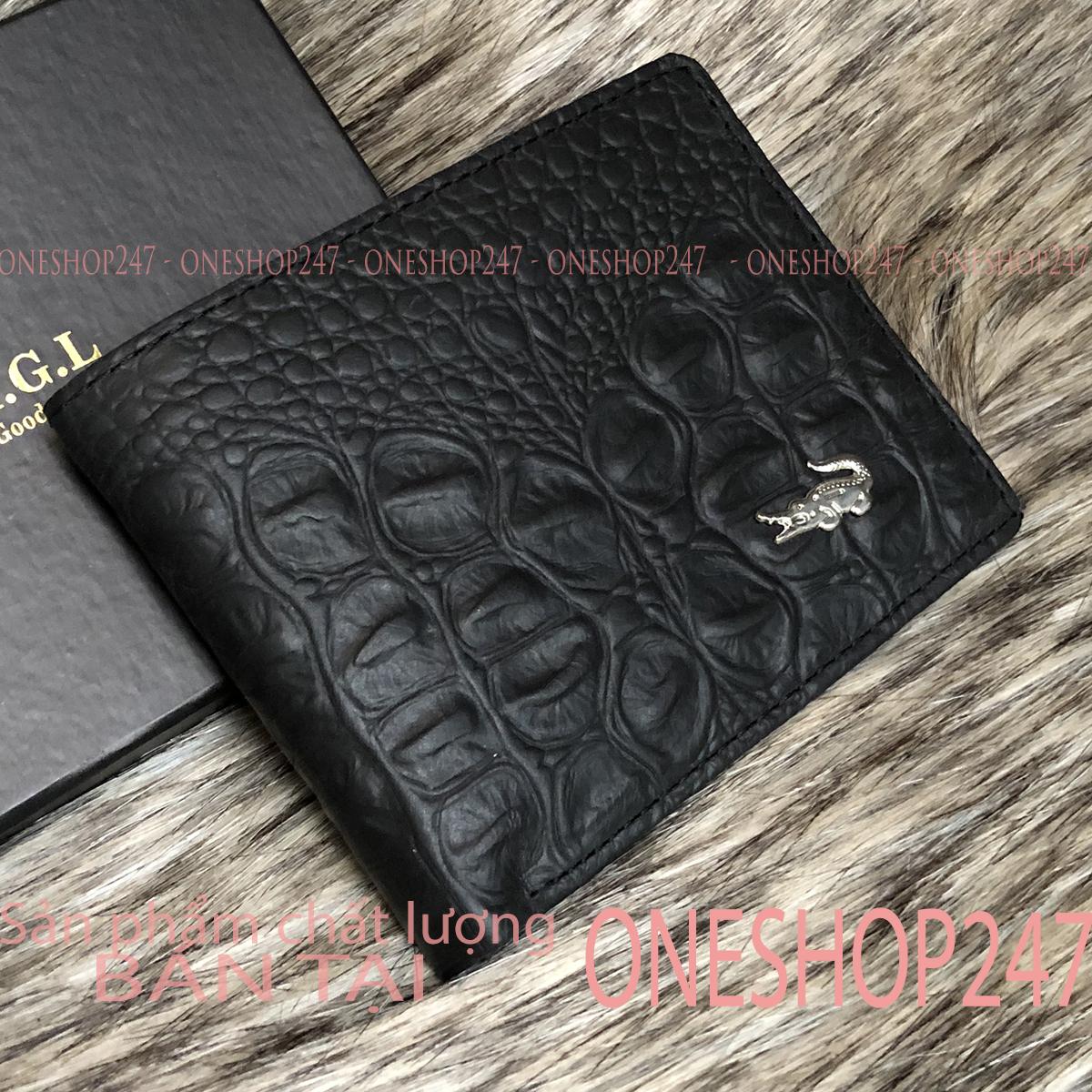 Bóp nam Ví nam da bò Thật 100% vân cá sấu  (VIDA-C1V) VÍ DA BÒ