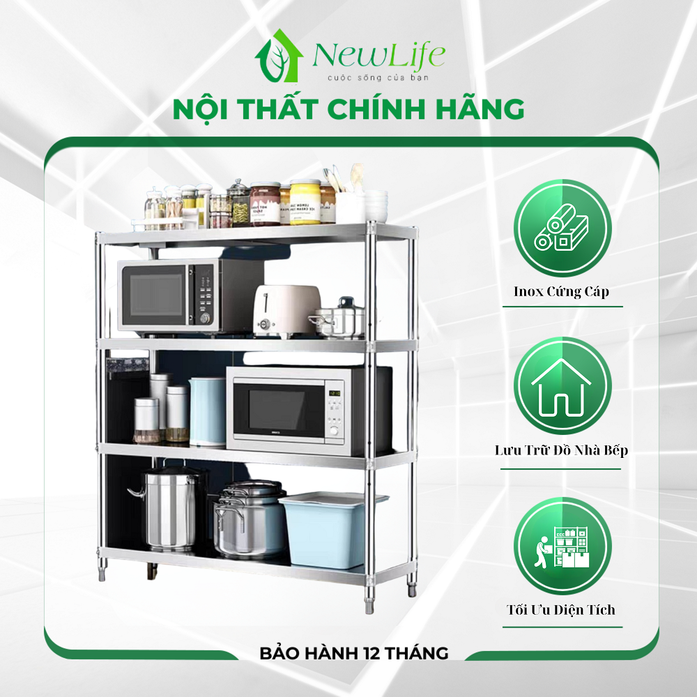 Kệ để lò vi sóng, kệ để đồ đa năng nhiều kích thước, có thể điều chỉnh kích thước giữa các tầng, chất liệu inox 304