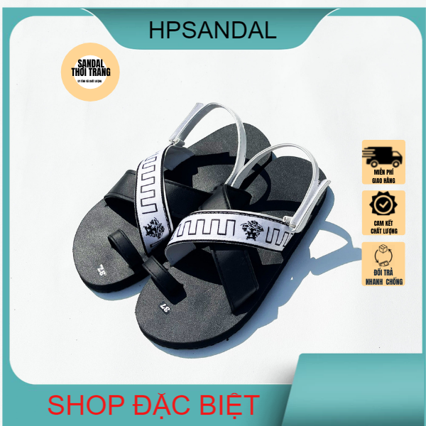 Giày sandal đi học nữ nam HPSANDAL quai chéo đen trắng Dép xăng đăn quai hậu học sinh giá rẻ