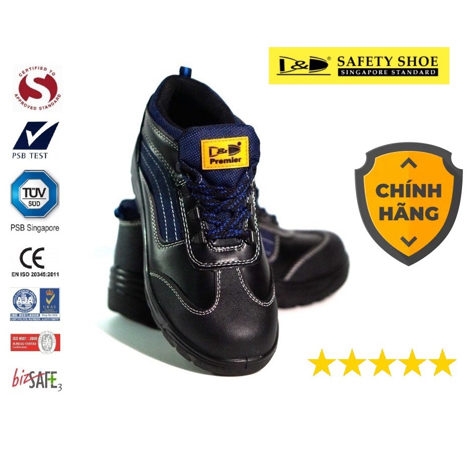 Giày bảo hộ lao động thể thao, nhập khẩu Singapore D&D 08818, Đế thép, mũi thép, , Bảo hành đổi mới 3 tháng.