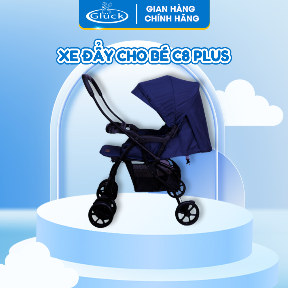 Xe đẩy cho bé mã C8 plus, xe đẩy gấp gọn cho bé chính hãng Gluck vn, xe đẩy cho bé sơ sinh xoay 2 chiều Gluck Baby