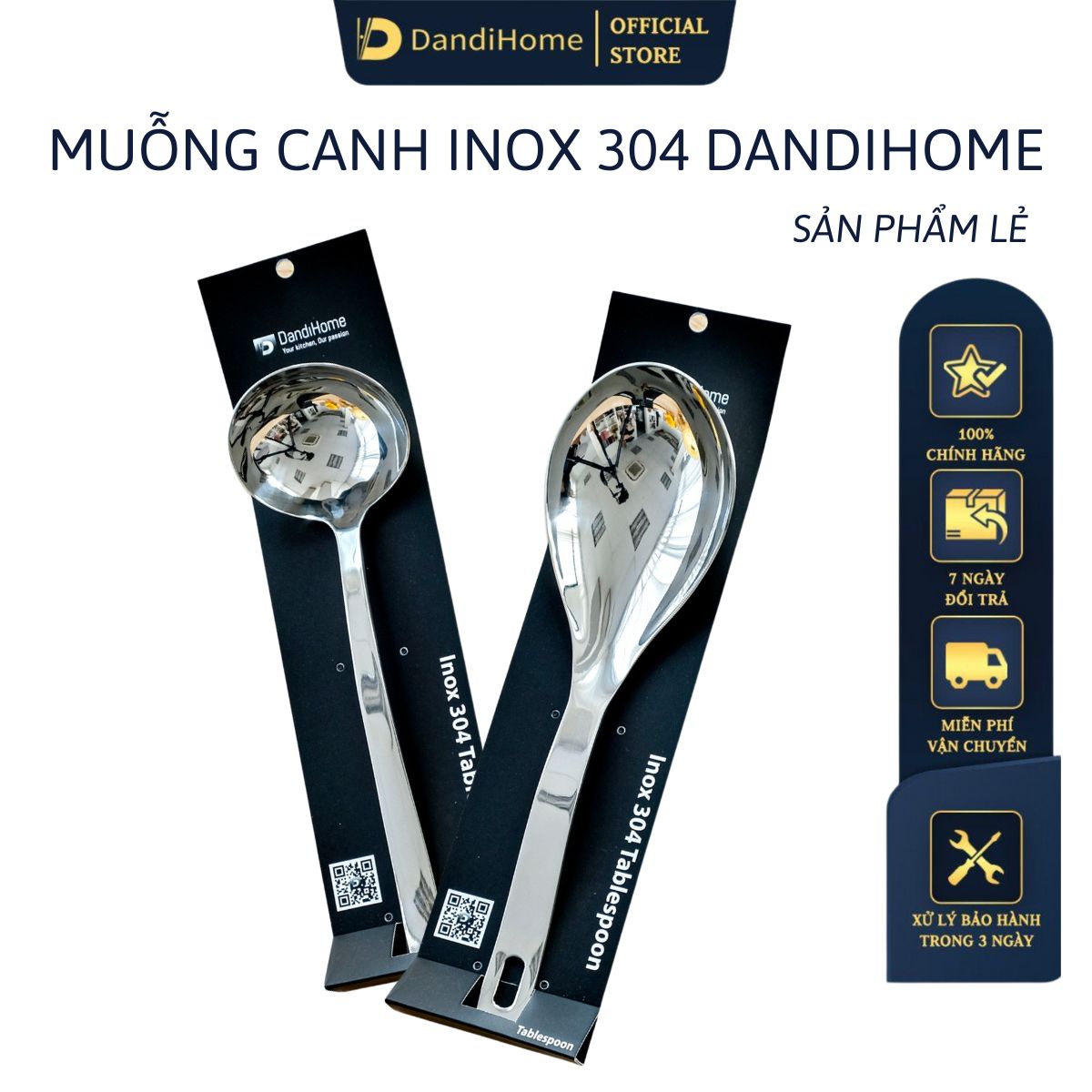 Muỗng canh DandiHome Inox 304 cao cấp, sáng bóng