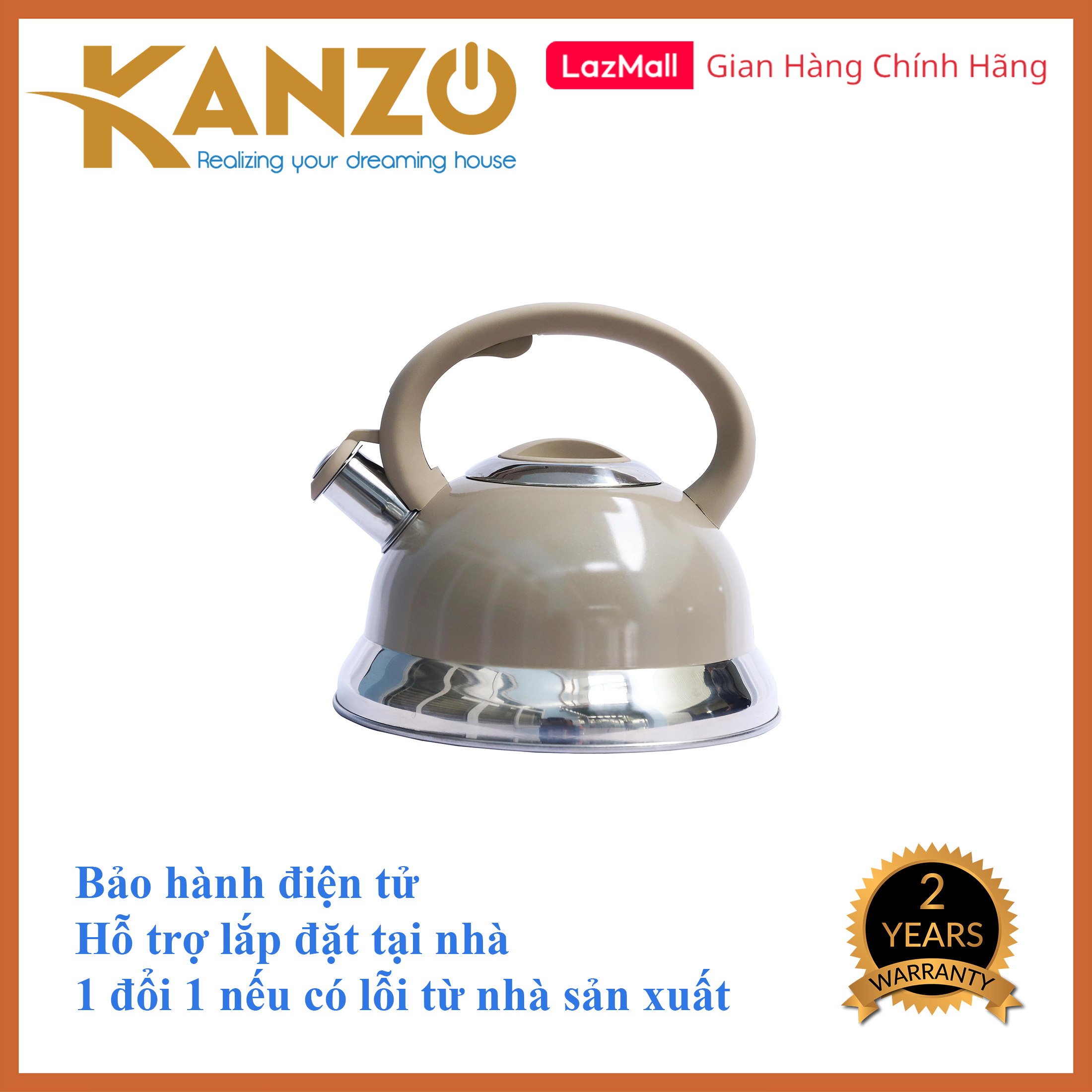 Ấm đun nước bếp từ Kanzo KZ-G58 còi báo [LUXURY] 3.0 L - Inox 304 - Phù hợp cho mọi loại bếp - Chất lượng Đức