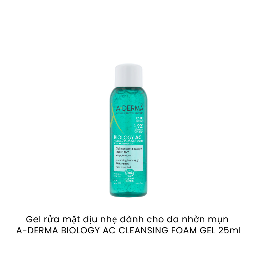 Gel rửa mặt dịu nhẹ dành cho da nhờn mụn a-derma biology ac cleansing foam gel 25g
