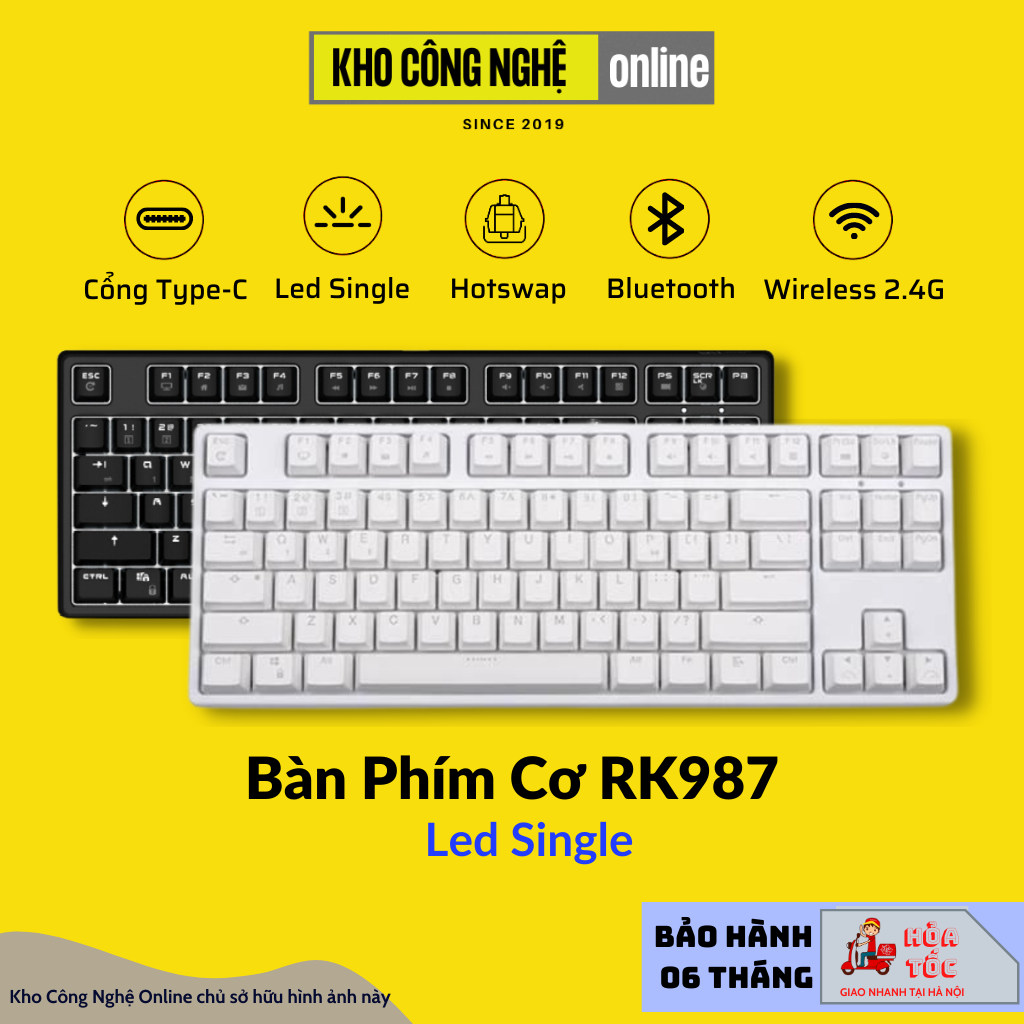 Bàn phím cơ rk987 có kết nối 3 chế độ bluetooth 5.0 - wireless 2.4g - cáp type c