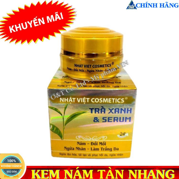 Kem nám đồi mồi ngừa nhăn dưỡng trắng da trà xanh và serum Nhật Việt