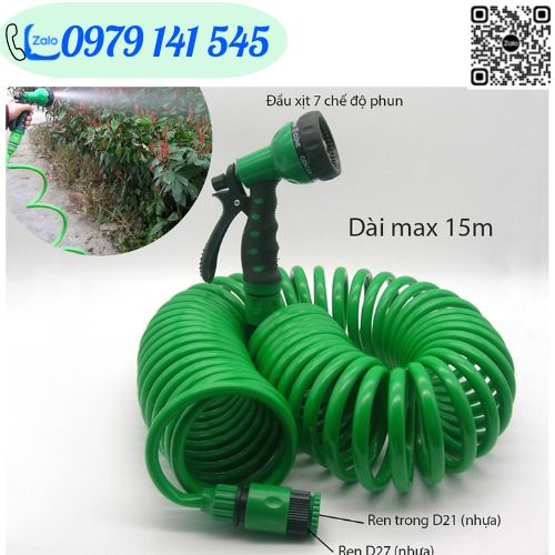 Bộ Vòi Xịt Nước Tưới Cây Đa Năng 7 Chế Độ Kèm Dây Tưới Lò Xo 15M