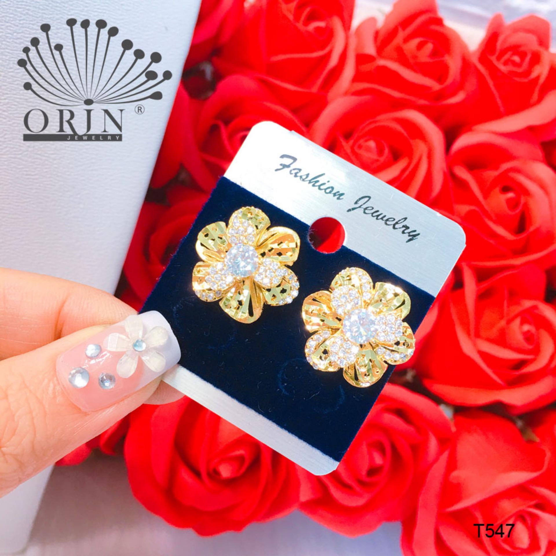 Bông tai thời trang nữ, bông tai hoa xoáy đính đá thiết kế cao cấp Orin T547 - Long Tien