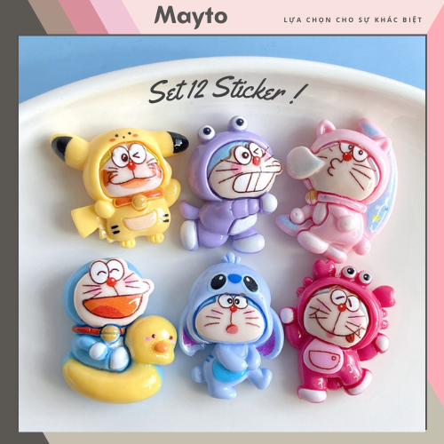 Bộ 12 Jibbitz, Sticker, Charm 3D chủ đề Doremon DIY Mayto nhựa cứng gắn Dép Crocs, Cross, Dép Sục, Cá Sấu JB-64