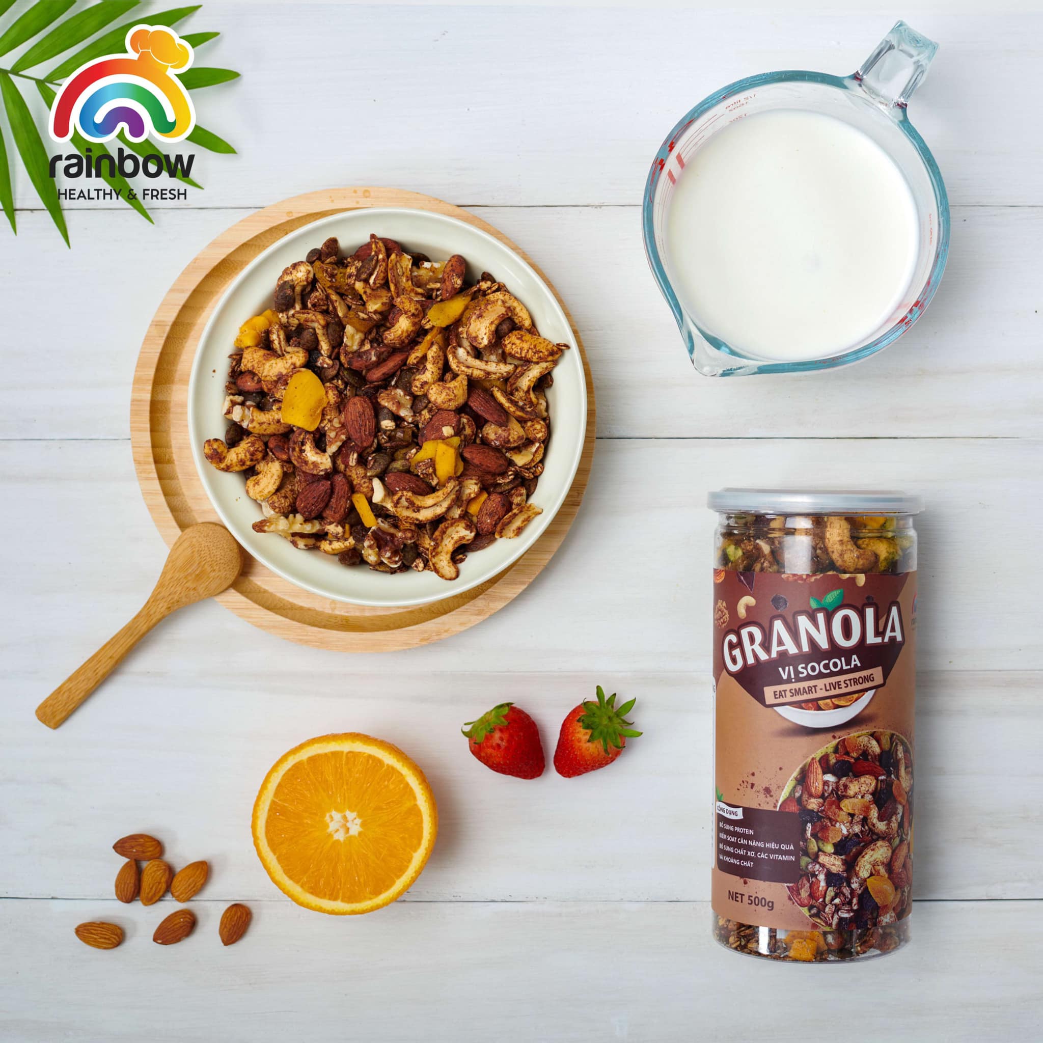 Granola vị cacao siêu hạt mật dừa thơm ngon, ngũ cốc giảm cân thêm macca, óc chó 500gr
