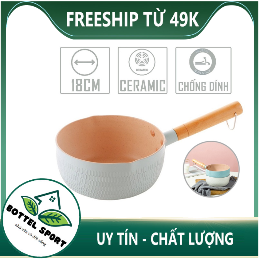 Chảo sâu lòng 18cm phủ ceramic chiên rán chống dính đáy từ vân tổ ong màu ngẫu nhiên