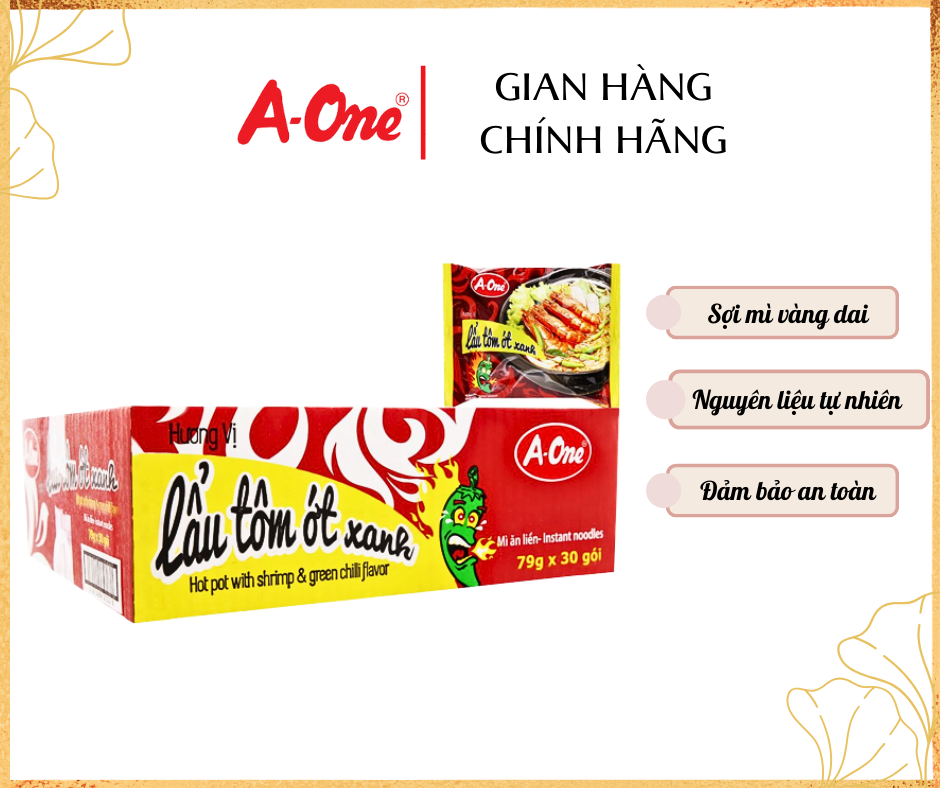 Thùng 30 gói - mì a-one 79g hương vị lẩu tôm ớt xanh