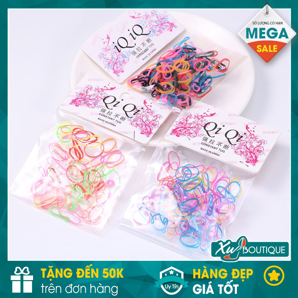 Túi 100 Dây Chun Nịt Buộc Tóc Đơn Giản Mix Nhiều Màu