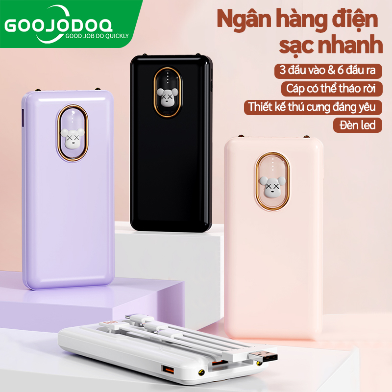 PIN DỰ PHÒNG GOOJODOQ Power Bank 10000mAh, sạc nhanh, đi kèm 4 dây sạc và 2 đèn