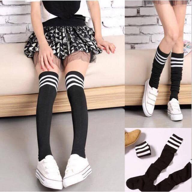 Tất Dài Đùi Gối Đen Trắng - Phong cách Hàn Quốc Cho Bé Gái - Tất Mặc Váy - Dài 45cm