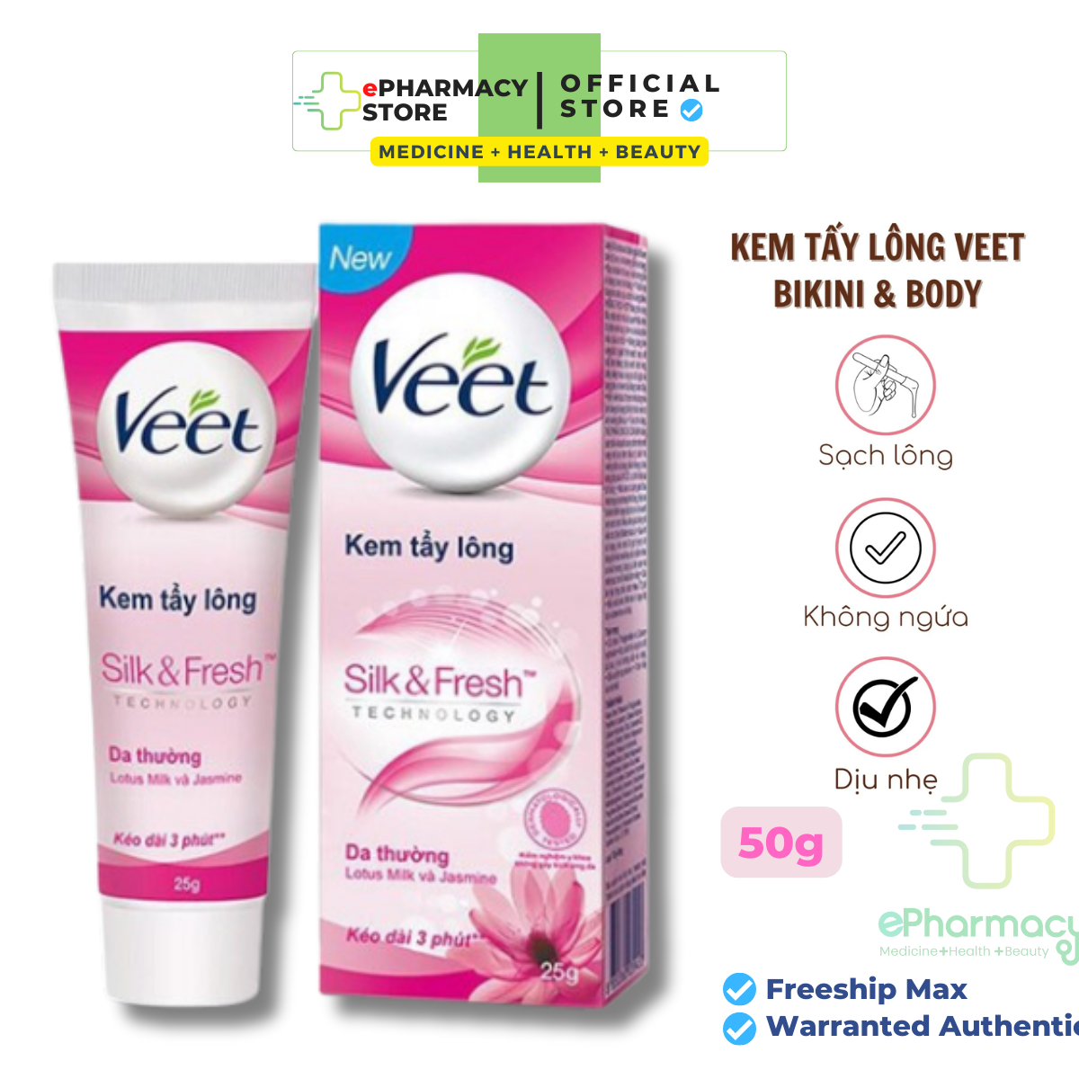 Kem Tẩy Lông VEET cho da thường - VEET Silk & Fresh Hair Removal Cream, Normal Skin 50G