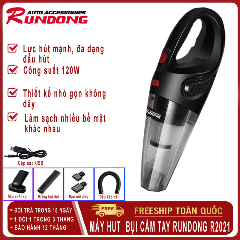 Máy hút bụi cầm tay mini ô tô và gia đình RUNDONG R2021, công nghệ lọc bụi hiện đại, nhỏ gọn dễ dàng mang theo, công suất lớn 120W,