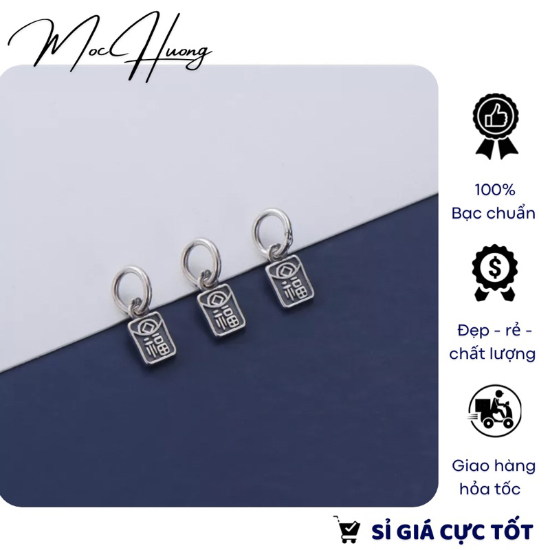 Charm bạc nhỏ khắc chữ may mắn - mh865