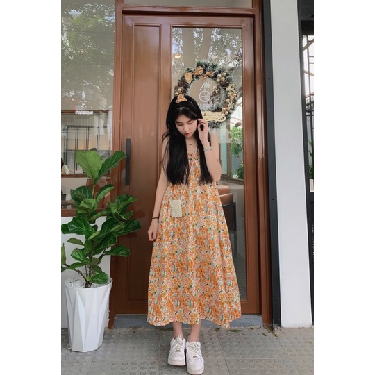 Lyli Dress - Đầm maxi hai dây màu cam