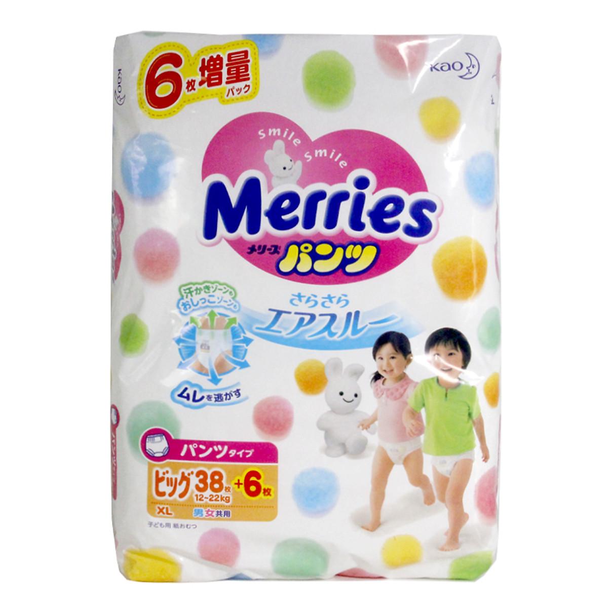 Tã Quần Merries M58, L44, XL38 CỘNG 6 MIẾNG