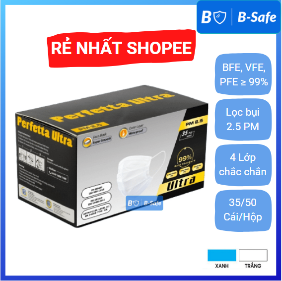 Khẩu trang y tế 4 lớp Perfetta Ultra Trắng/Xanh - Bsafe
