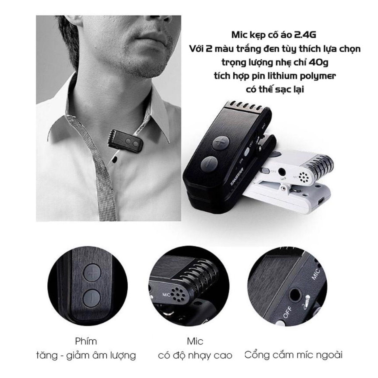 Mic trợ giảng cao cấp có micro kẹp áo cho giáo viên Takstar e260w - Hàng chính hãng