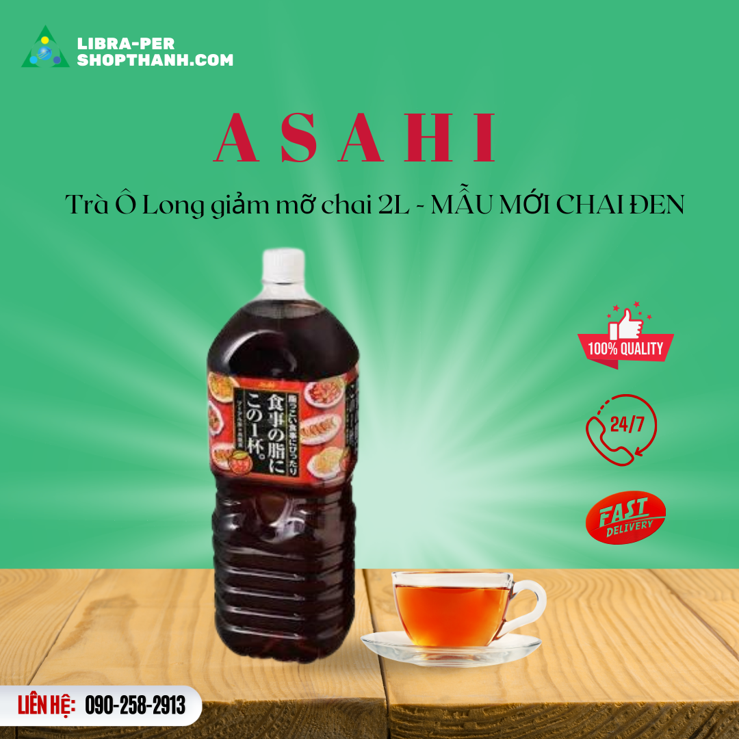 Trà ô long giảm mỡ asahi nhật bản - chai 2lit -mẫu mới chai đen