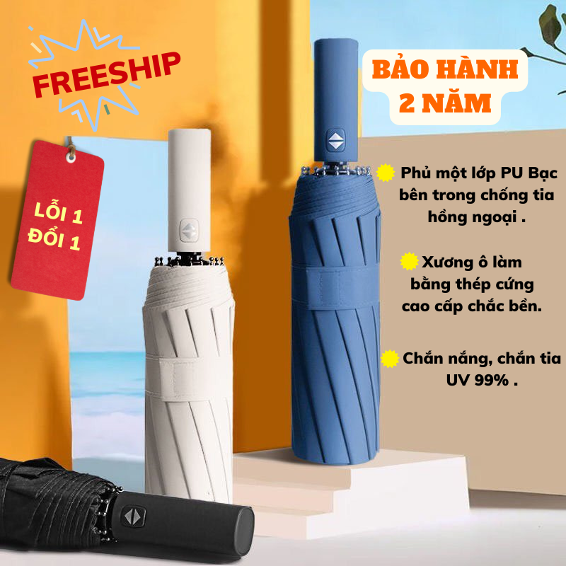 Ô che nắng dù che mưa gấp gọn 12 nan tự động đóng mở ô dù asaki