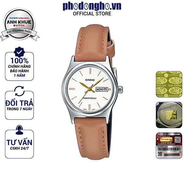 Đồng hồ nữ dây da casio anh khuê ltp-v006l-7b2udf