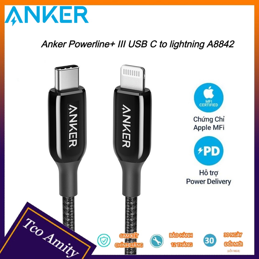 Cáp sạc nhanh anker powerline+ iii usb c to lightning a8842 - sạc nhanh 18w chuẩn mfi - hỗ trợ truyền dữ liệu - tco amity