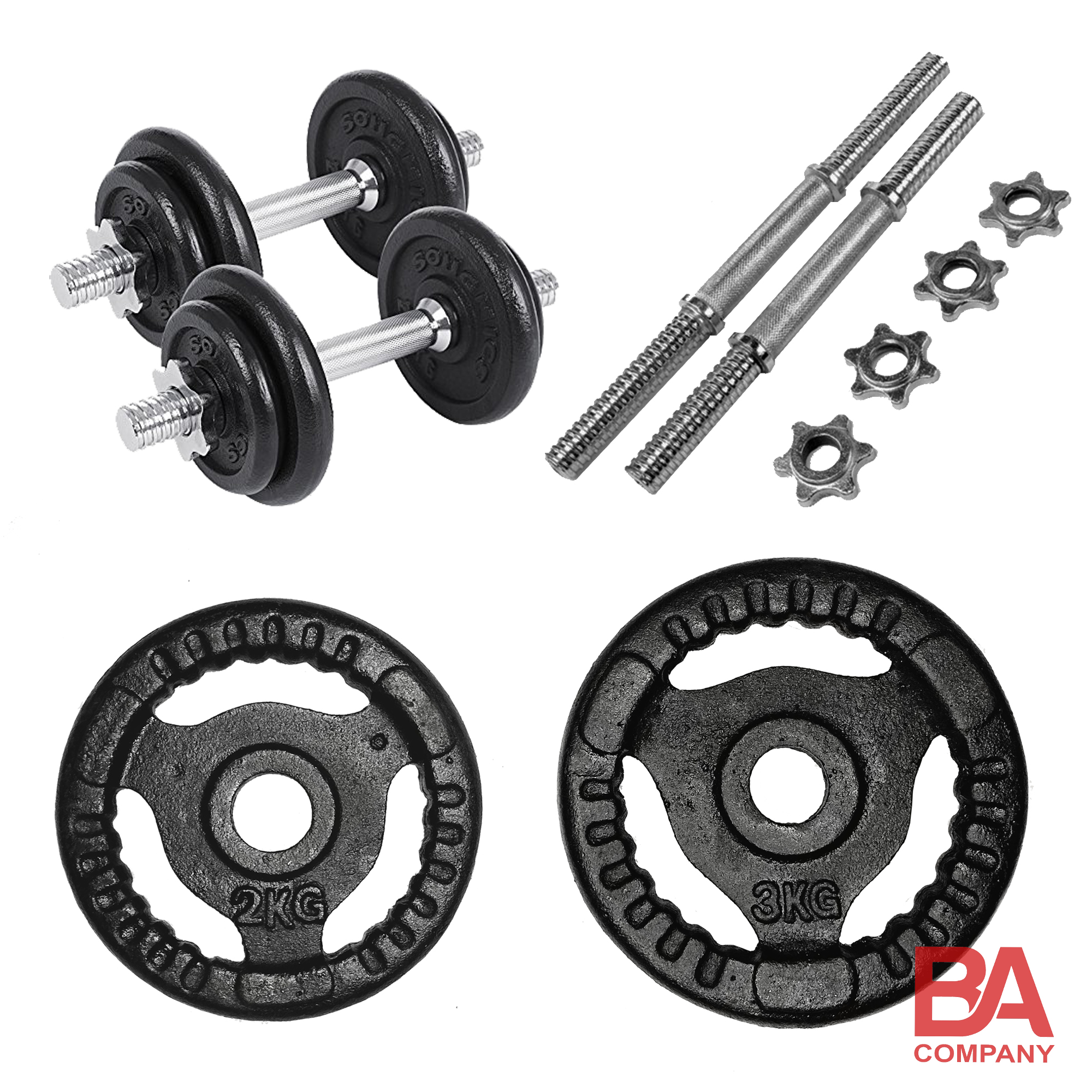 Bộ 2 Tạ Tay Tháo Ráp 11.7kg (2 Đòn 35cm, 4 Miếng 2kg, 4 Miếng 3kg) Binhansport