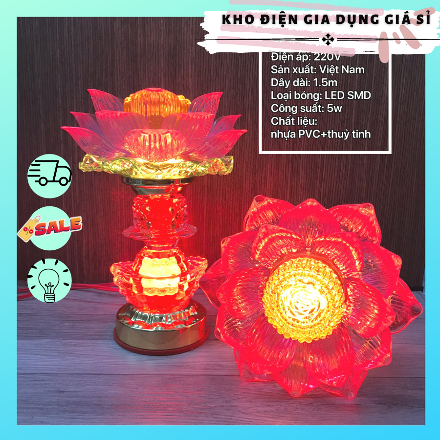 Đèn led bàn thờ cúng hoa sen thần tài đèn thờ gia tiên thờ phật trang trí hoa sen 7 màu tiết kiệm điện ---TẶNG ĐÈN NGỦ