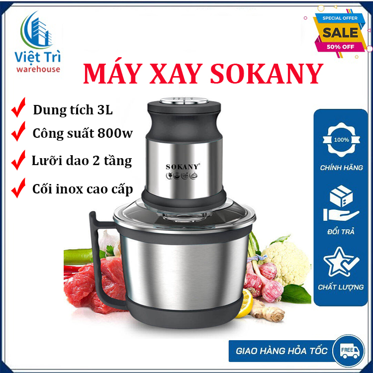 Máy xay thịt đa năng cối inox 304, máy xay sinh tố, máy xay cầm tay mini SOKANY SK-7027 dung tích 3L, công suất 800W, máy xay tỏi ớt mini, máy xay công nghiệp, máy xay thái lát đa năng, máy xay ăn dặm, máy xay đa năng