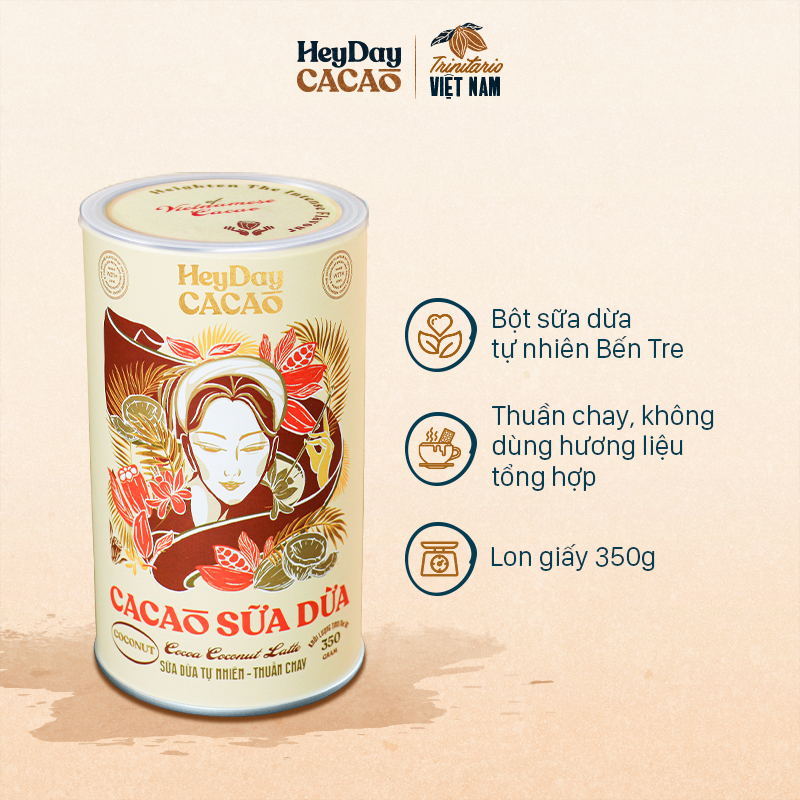 Cacao Sữa Dừa Heyday 350g Hộp Thiếc – Cacao Nguyên Chất Kết Hợp Sữa Dừa, Thơm Béo Tự Nhiên