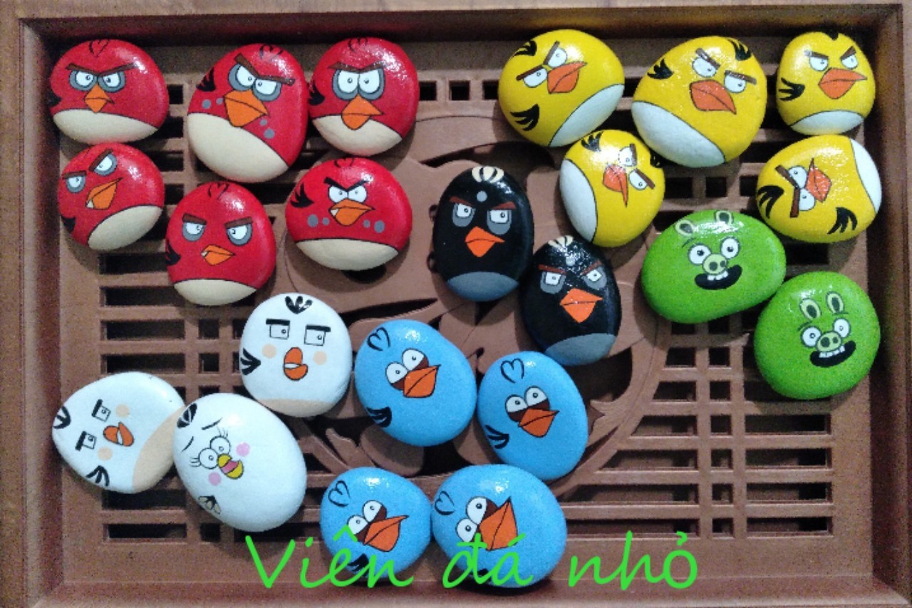 Viên Đá Nhỏ cho bạn tranh đá cuội vẽ Angry Birds Những chú chim giận dữ vẽ tay trên đá cuội 20k/viên
