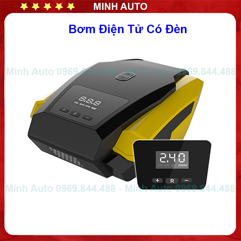 Bơm Lốp Ô Tô 🚗Cao Cấp🚗 Bơm Xe Ô Tô - Máy Bơm Điện Tử 1 Xi Lanh Nguồn Tẩu 12V, Có Đèn