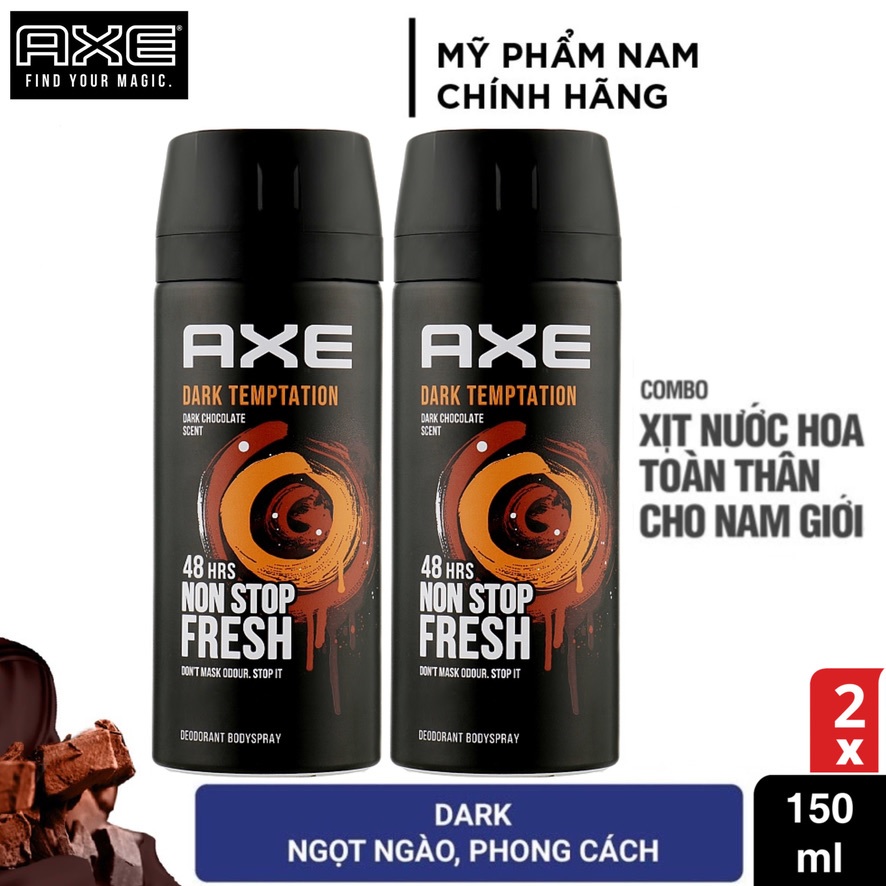 Combo 2 Xịt khử mùi toàn thân nam AXE Dark Temptation 150ml hương nước hoa