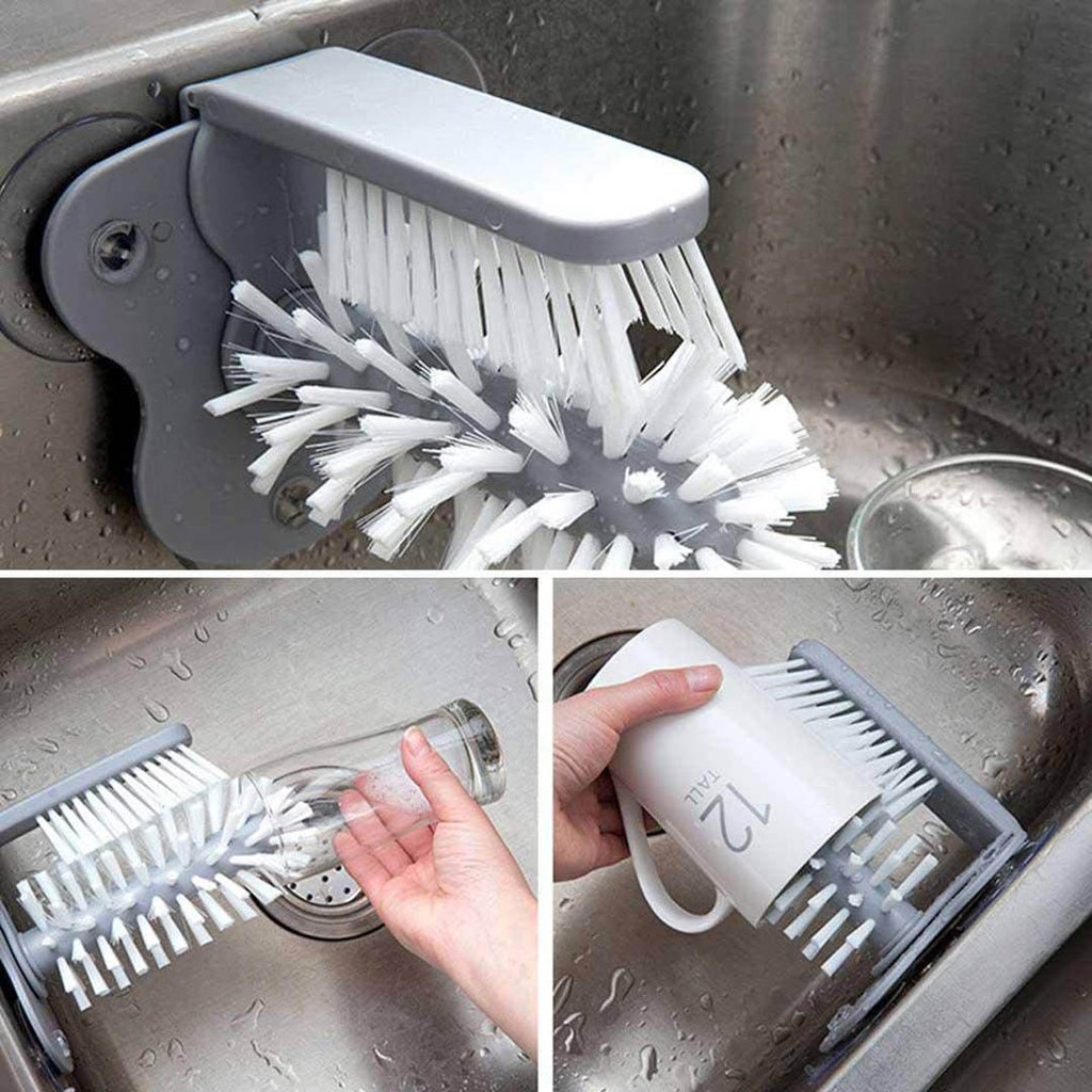 Dụng cụ cọ chà rửa ly cốc tách 2 mặt thông minh gắn tường